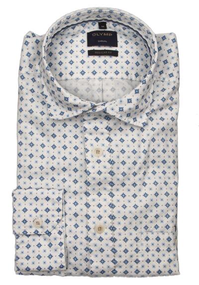 OLYMP Casual regular fit Hemd Langarm Haifischkragen Muster wei