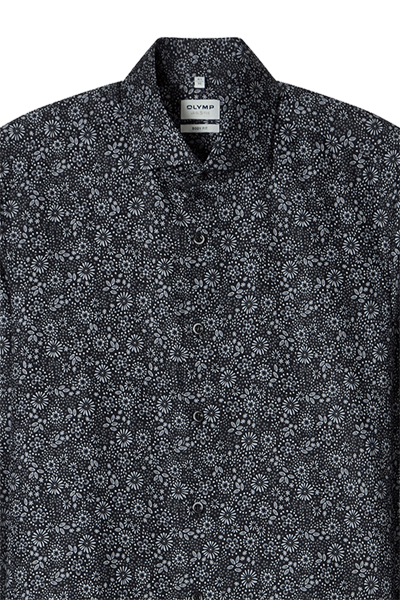Produktbild f�r 'OLYMP Level Five body fit Hemd extra langer Arm Haifischkragen Satin Blumenmuster schwarz'