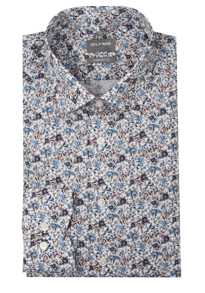 OLYMP Luxor comfort fit Hemd Langarm New Kent Kragen Blumenmuster wei�