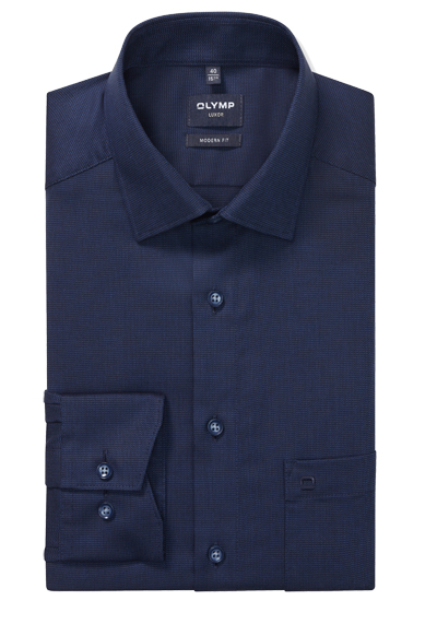 OLYMP Luxor modern fit Hemd Langarm New Kent Kragen Muster blau