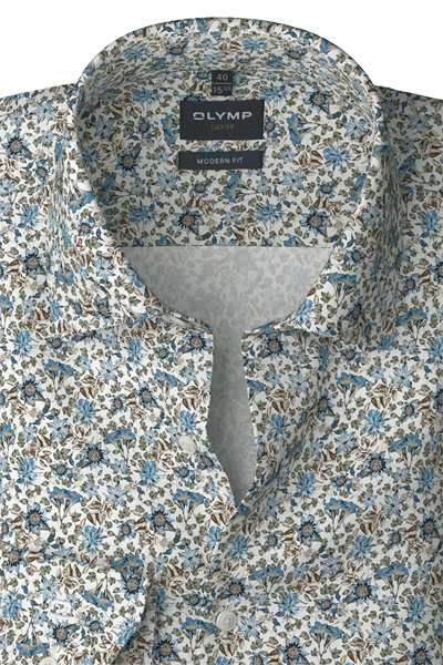 Produktbild f�r 'OLYMP Luxor modern fit Hemd extra kurzer Arm New kent Kragen Blumenmuster wei�'