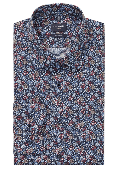 OLYMP Luxor modern fit Hemd extra langer Arm New Kent Kragen Blumenmuster blau