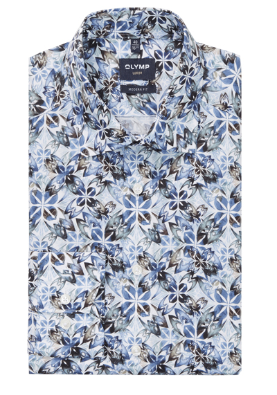 OLYMP Luxor modern fit Hemd Langarm New Kent Kragen Blumenmuster wei�