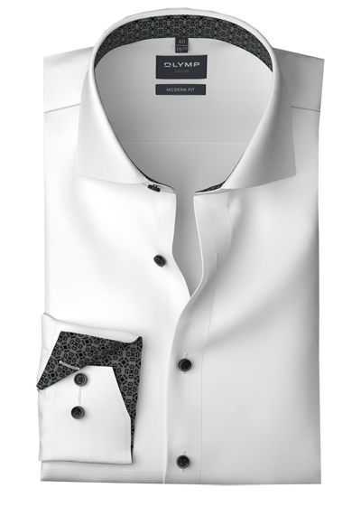 OLYMP Luxor modern fit Hemd Langarm Haifischkragen Satin wei�