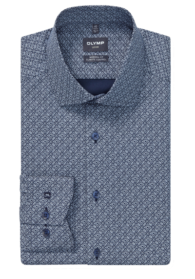 Produktbild f�r 'OLYMP Luxor 24/Seven modern fit Hemd extra langer Arm New Kent Kragen Muster blau'