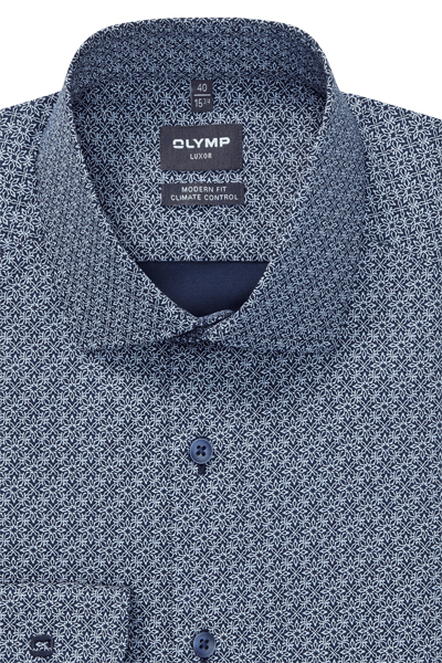Produktbild f�r 'OLYMP Luxor 24/Seven modern fit Hemd extra langer Arm New Kent Kragen Muster blau'