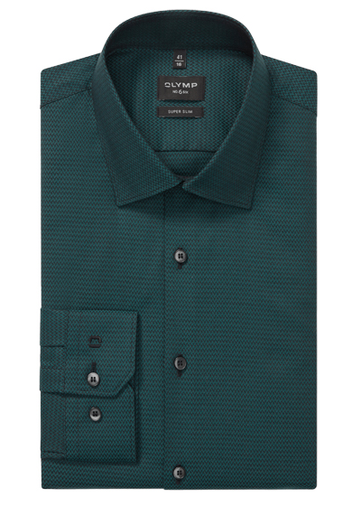 OLYMP No. Six super slim Hemd extra langer Arm New Kent Kragen Muster gr�n preisreduziert