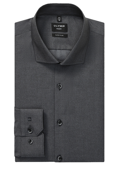 OLYMP No. Six super slim Hemd extra langer Arm Haifischkragen Muster schwarz