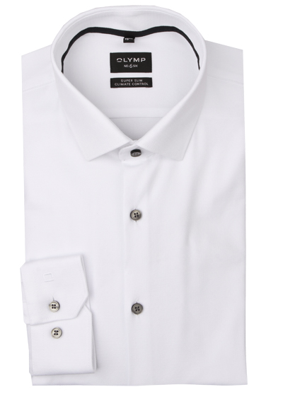 OLYMP No. Six 24/Seven super slim Hemd Langarm New Kent Kragen Rautenmuster wei�
