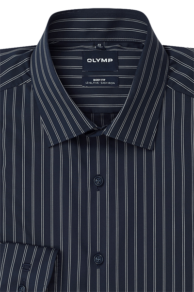 Produktbild f�r 'OLYMP Level Five body fit Hemd Langarm New Kent Kragen Nadelstreifen blau'