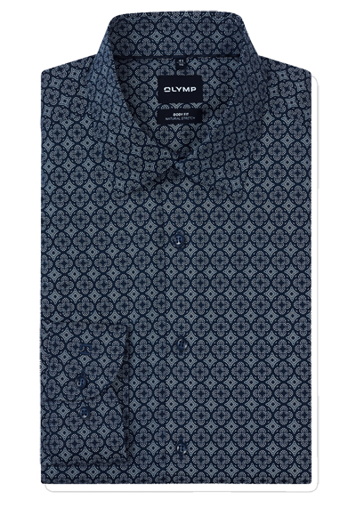 OLYMP Level Five body fit Hemd extra langer Arm New Kent Kragen Muster blau