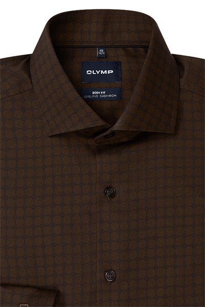 Produktbild f�r 'OLYMP Level Five body fit Hemd extra langer Arm New Kent Kragen Muster braun'