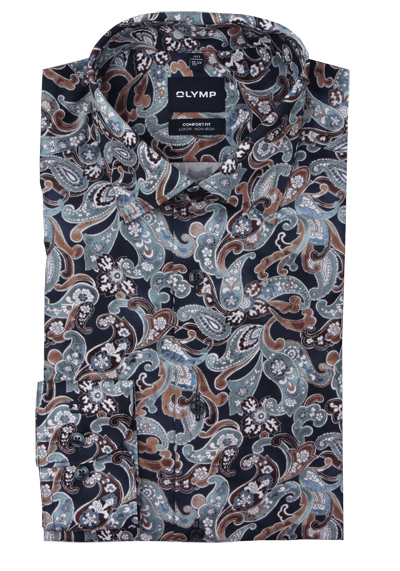 OLYMP Luxor comfort fit Hemd extra langer Arm New Kent Kragen Muster blau