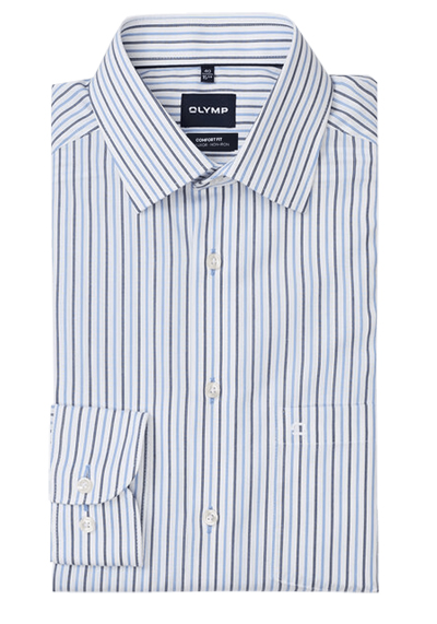 OLYMP Luxor comfort fit Hemd Langarm New Kent Kragen Steifen blau