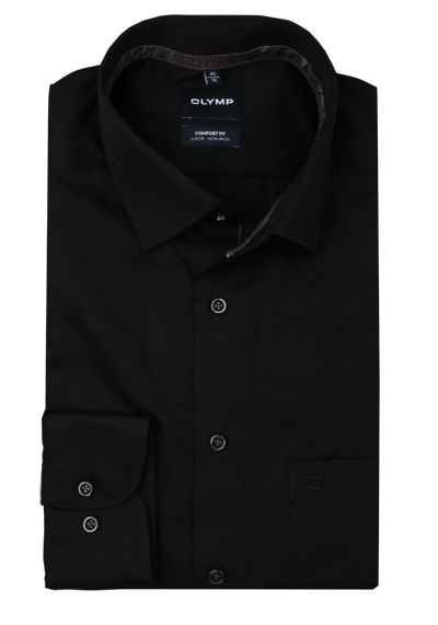 OLYMP Luxor comfort fit Hemd Langarm New Kent Kragen Feintwill schwarz preisreduziert