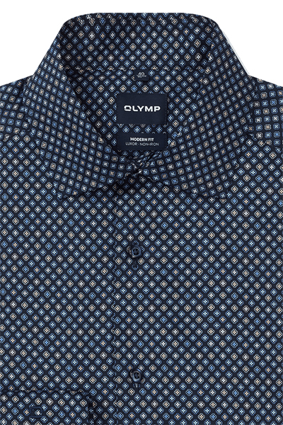Produktbild f�r 'OLYMP Luxor modern fit Hemd extra langer Arm New Kent Kragen Muster blau'