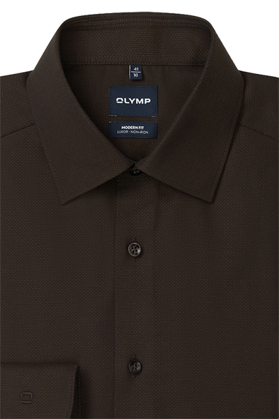 Produktbild f�r 'OLYMP Luxor modern fit Hemd Langarm New Kent Kragen Struktur schwarzbraun'