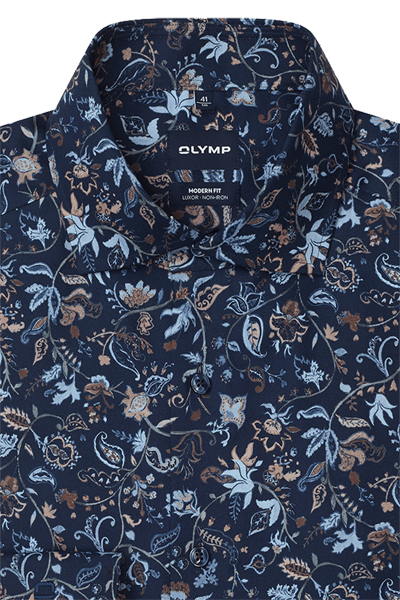 Produktbild f�r 'OLYMP Luxor modern fit Hemd extra langer Arm New Kent Kragen Blumenmuster blau'