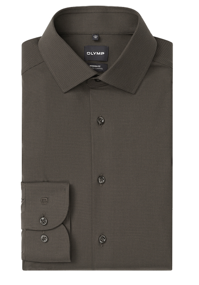 OLYMP Luxor 24/Seven modern fit Hemd extra langer Arm New Kent Kragen Karo braun preisreduziert