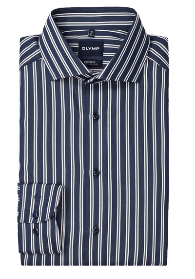 OLYMP Luxor modern fit Hemd Langarm New Kent Kragen Satin Streifen blau