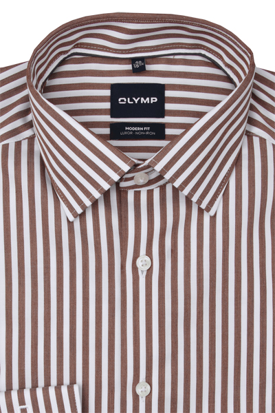 Produktbild f�r 'OLYMP Luxor modern fit Hemd Langarm New Kent Kragen Streifen braun'