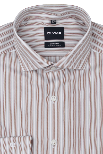 Produktbild f�r 'OLYMP Luxor modern fit Hemd Langarm New Kent Kragen Streifen braun'