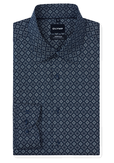 OLYMP No. Six super slim Hemd extra langer Arm New Kent Kragen Muster blau