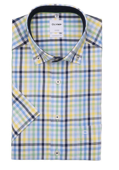 OLYMP Luxor comfort fit Hemd Halbarm Button Down Kragen Twill Karo grn