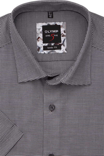 OLYMP Level Five body fit Hemd Halbarm New Kent Kragen Muster schwarz