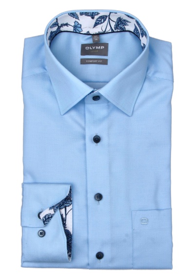 OLYMP Luxor comfort fit Hemd Langarm New Kent Kragen Struktur hellblau