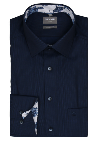 OLYMP Luxor comfort fit Hemd Langarm New Kent Kragen Struktur nachtblau