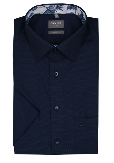 OLYMP Luxor comfort fit Hemd Halbarm New Kent Kragen Struktur nachtblau