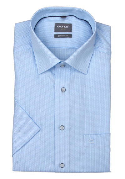 OLYMP Luxor comfort fit Hemd Halbarm New Kent Kragen Struktur hellblau