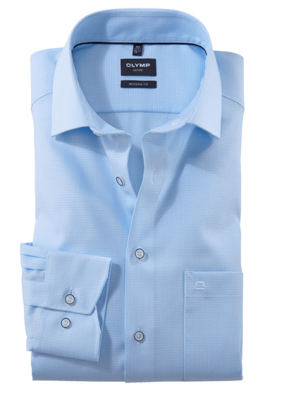 OLYMP Luxor modern fit Langarm New Kent Kragen Struktur hellblau