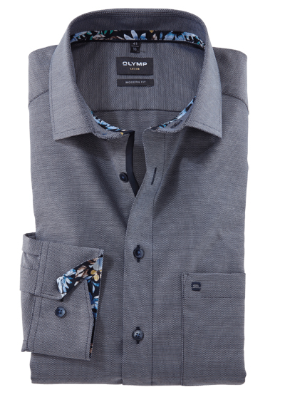 Produktbild fr 'OLYMP Luxor modern fit Hemd Langarm New Kent Kragen Struktur nachtblau'