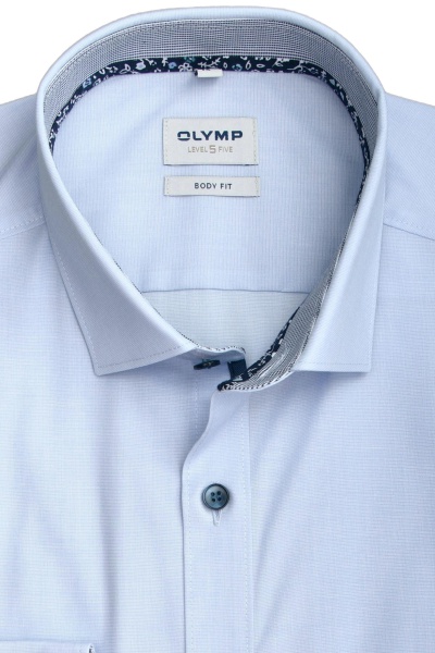 OLYMP Level Five body fit Hemd Langarm New Kent Kragen Stretch hellblau
