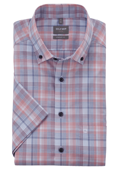 OLYMP Luxor comfort fit Hemd Halbarm Button Down Kragen Karo rot