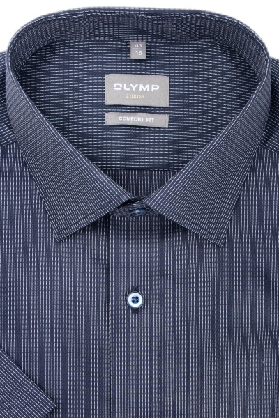 OLMYP Luxor comfort fit Hemd Halbarm New Kent Kragen Muster dunkelblau