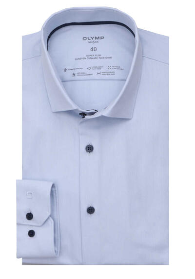 OLYMP No. Six 24/Seven super slim Hemd extra langer Arm New Kent Kragen Twill hellblau