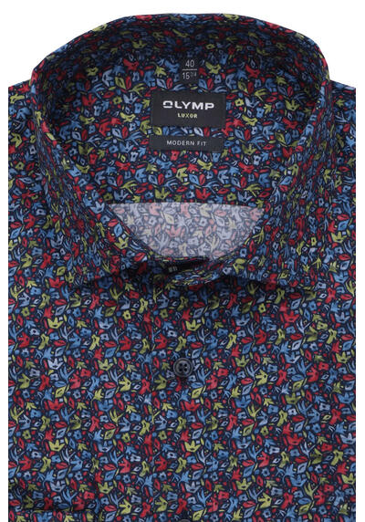 OLMYP Luxor modern fit Hemd Langarm Haifischkragen Muster navy