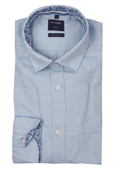 OLYMP Casual regular fit Hemd Langarm New Kent Kragen hellblau
