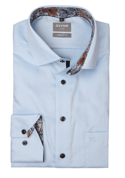 OLYMP Luxor comfort fit Hemd Langarm New Kent Kragen Struktur hellblau