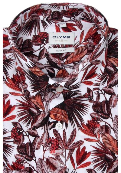 Produktbild fr 'OLYMP Level Five body fit Hemd Langarm New Kent Kragen Blumenmuster rot'