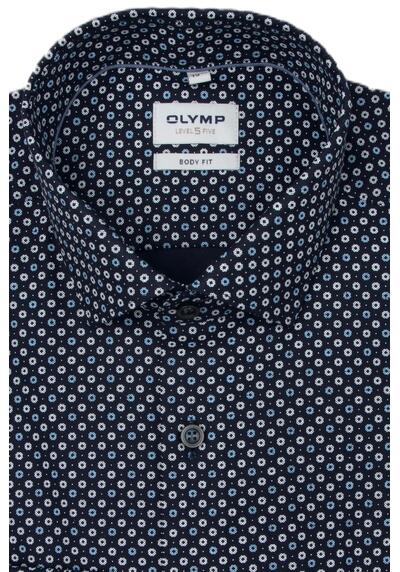 Produktbild fr 'OLYMP Level Five body fit Hemd extra langer Arm New Kent Kragen Blumenmuster dunkelblau'