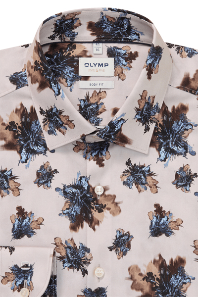 Produktbild f�r 'OLYMP Level Five body fit Hemd extra langer Arm New Kent Kragen Blumenmuster beige'