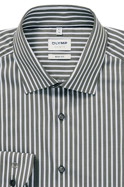 Produktbild f�r 'OLYMP Level Five body fit Hemd extra langer Arm New Kent Kragen Twill Streifen oliv'