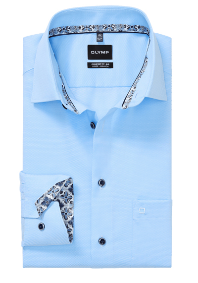OLYMP Luxor comfort fit big Hemd Langarm New Kent Kragen Struktur hellblau