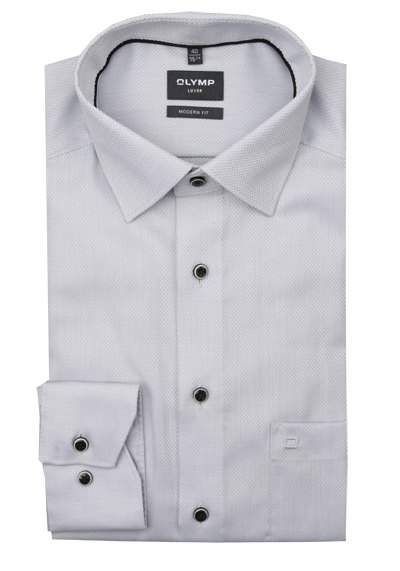 OLYMP Luxor modern fit Hemd Langarm New Kent Kragen Struktur grau preisreduziert