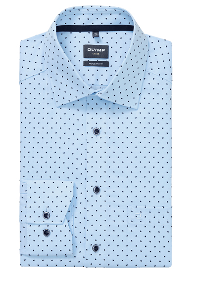 OLYMP Luxor modern fit Hemd Langarm New Kent Kragen Punkte blau preisreduziert