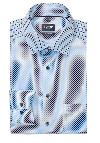 OLYMP Luxor modern fit Hemd Langarm New Kent Kragen Muster blau